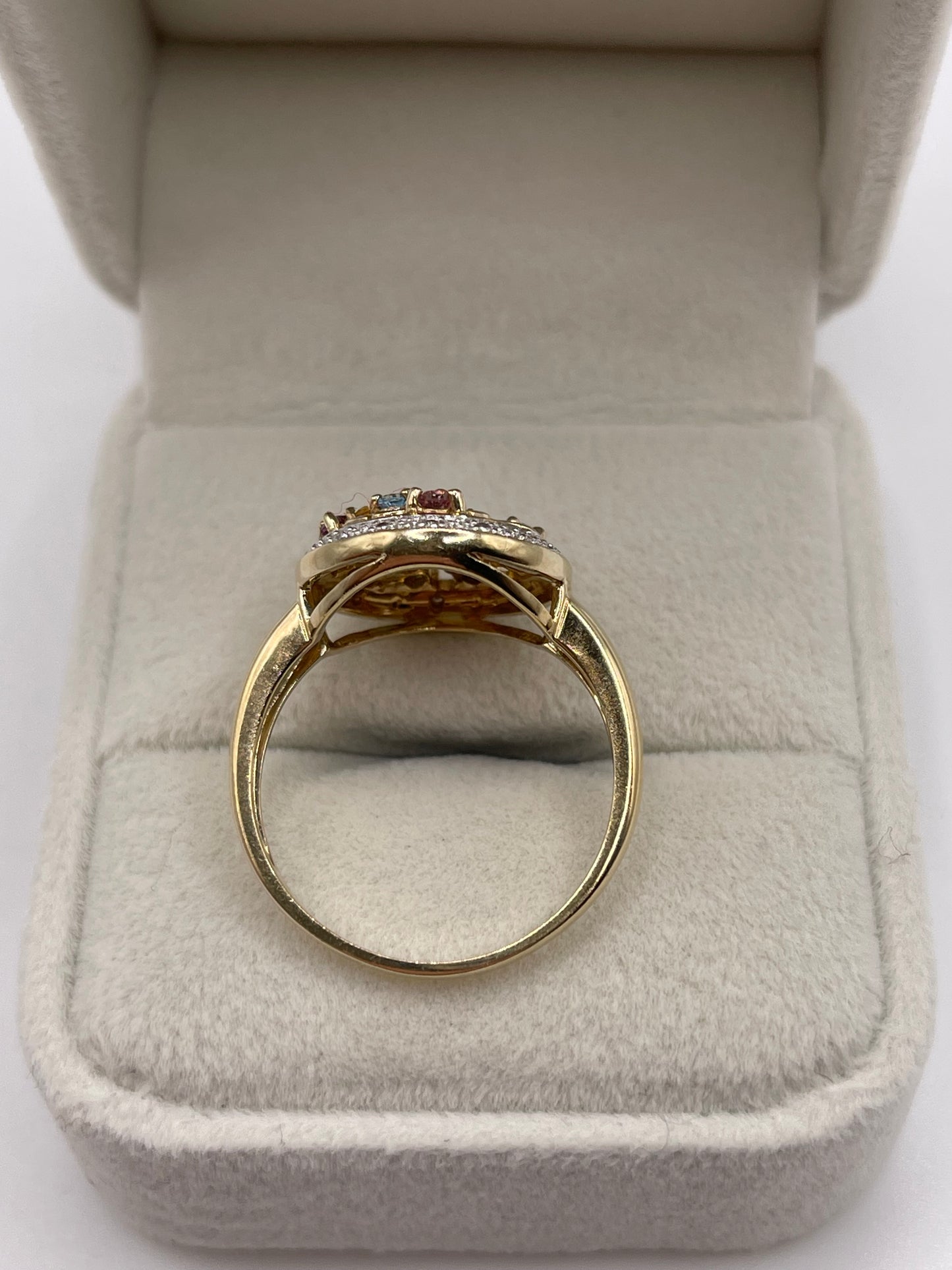 9ct gold multi gemstone and diamond cluster ring