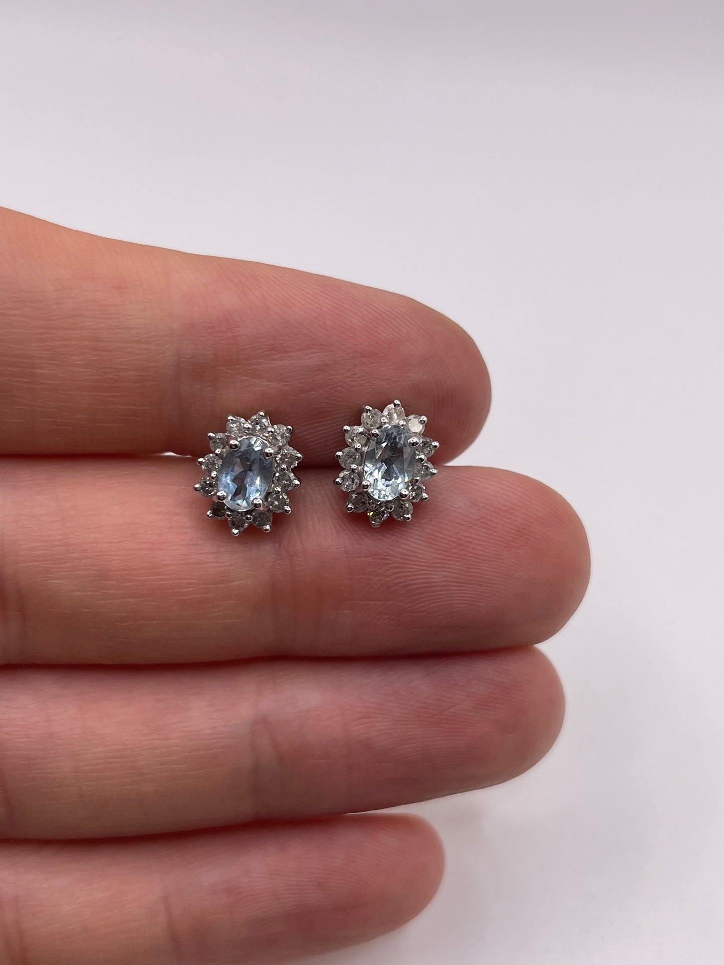 9ct white gold aquamarine and diamond earrings