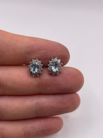 9ct white gold aquamarine and diamond earrings