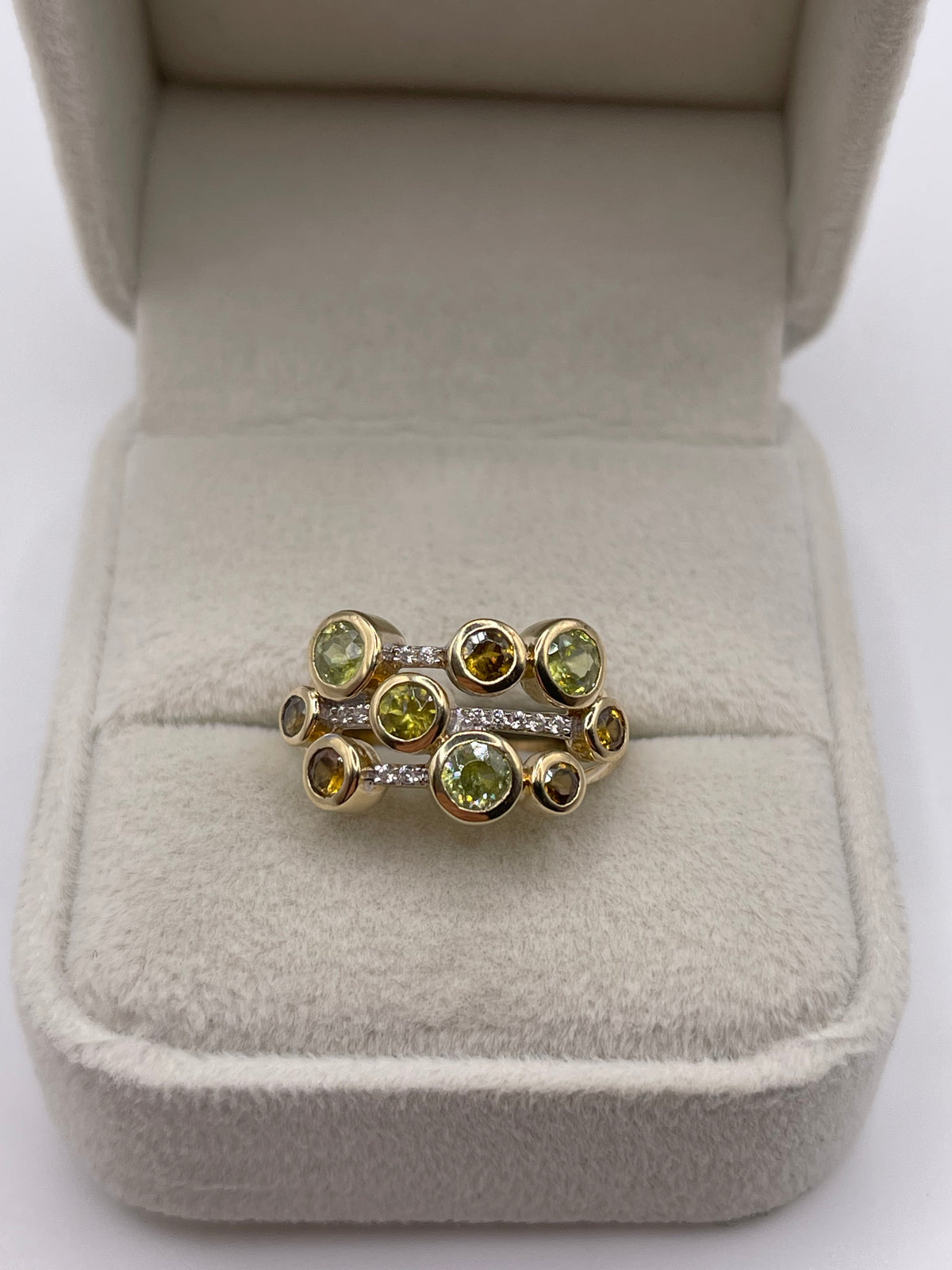 9ct gold sphene and zircon ring