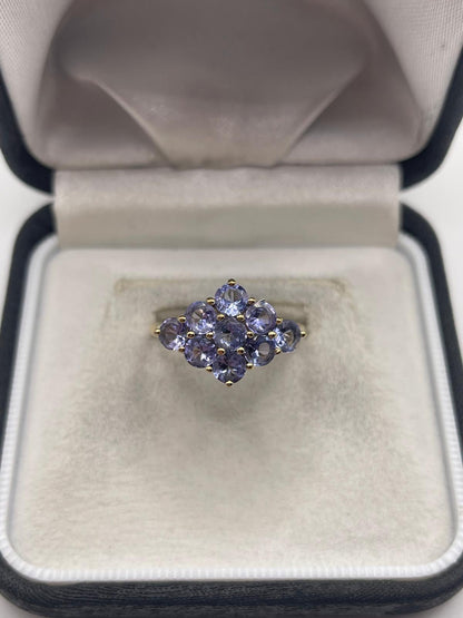 9ct gold tanzanite cluster ring