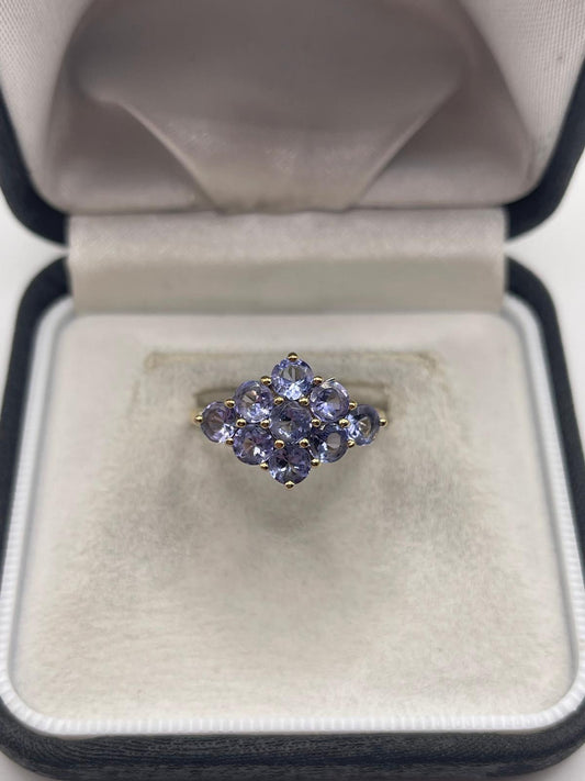 9ct gold tanzanite cluster ring
