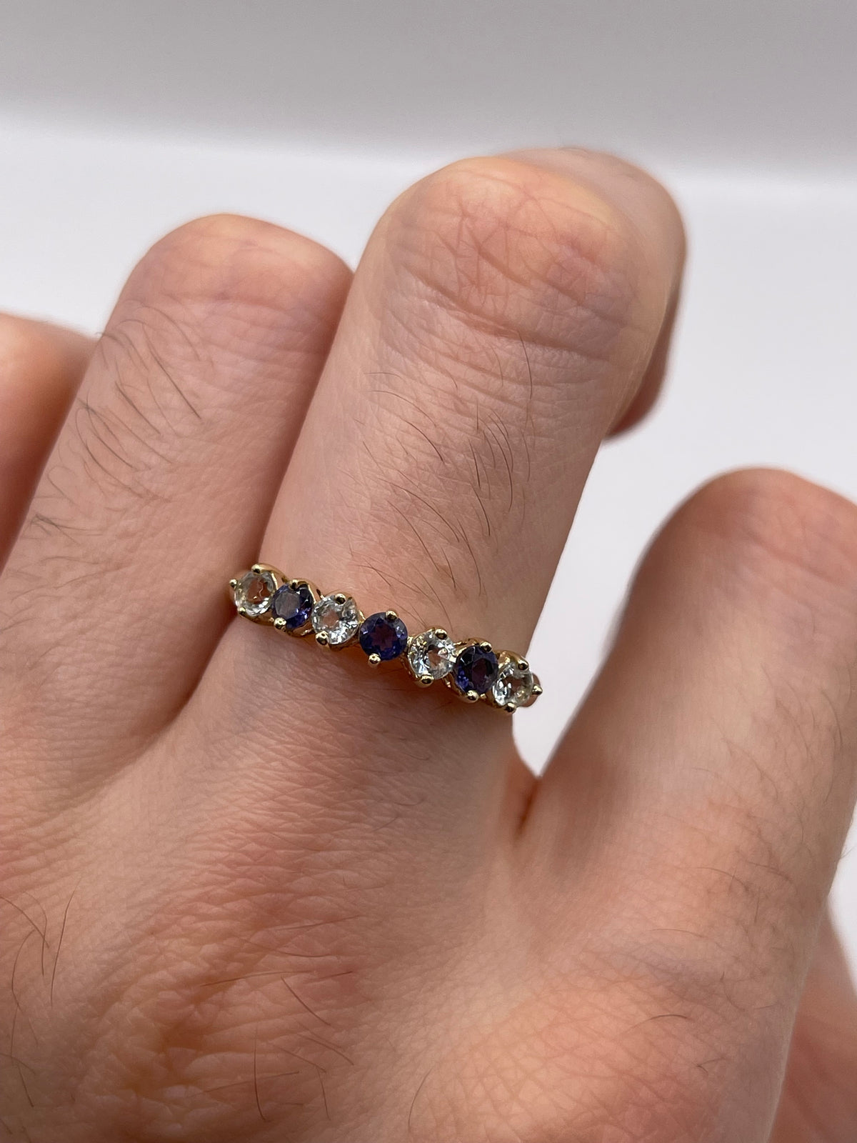 9ct gold iolite and aquamarine ring