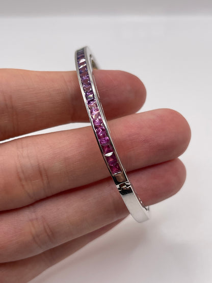 Heavy 9ct white gold multi coloured sapphire bangle