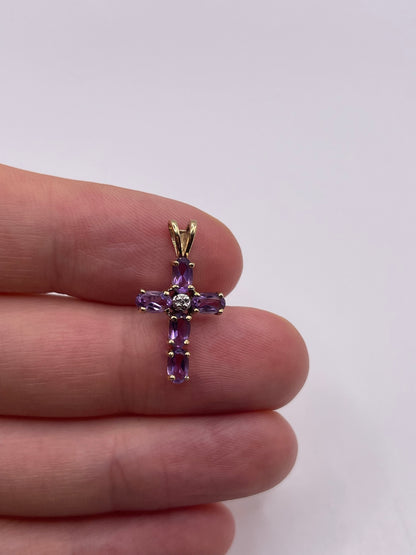 9ct gold amethyst and diamond cross pendant