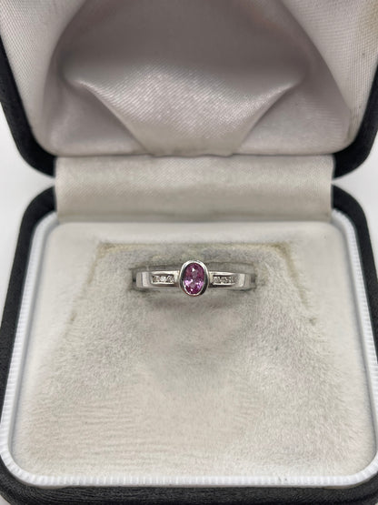 9ct white gold pink sapphire and diamond ring