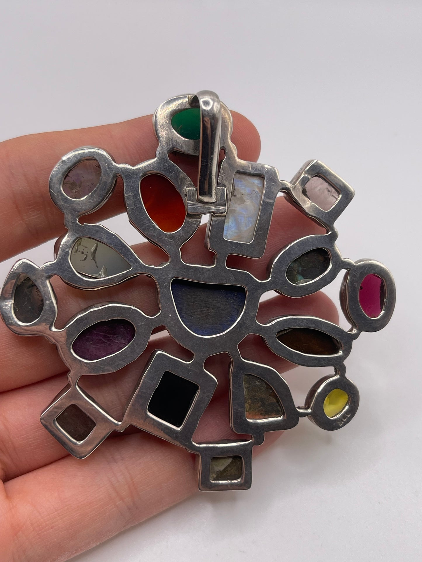 Heavy silver multi gemstone pendant