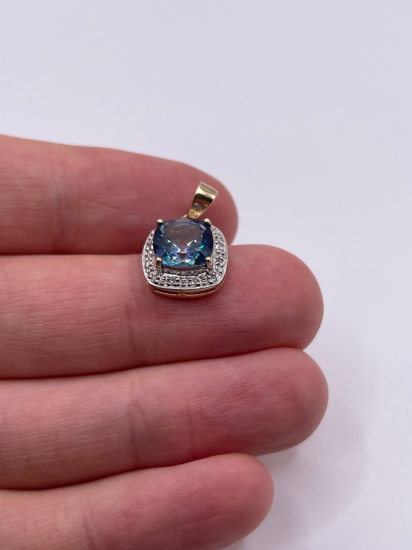9ct gold mystic topaz and diamond pendant