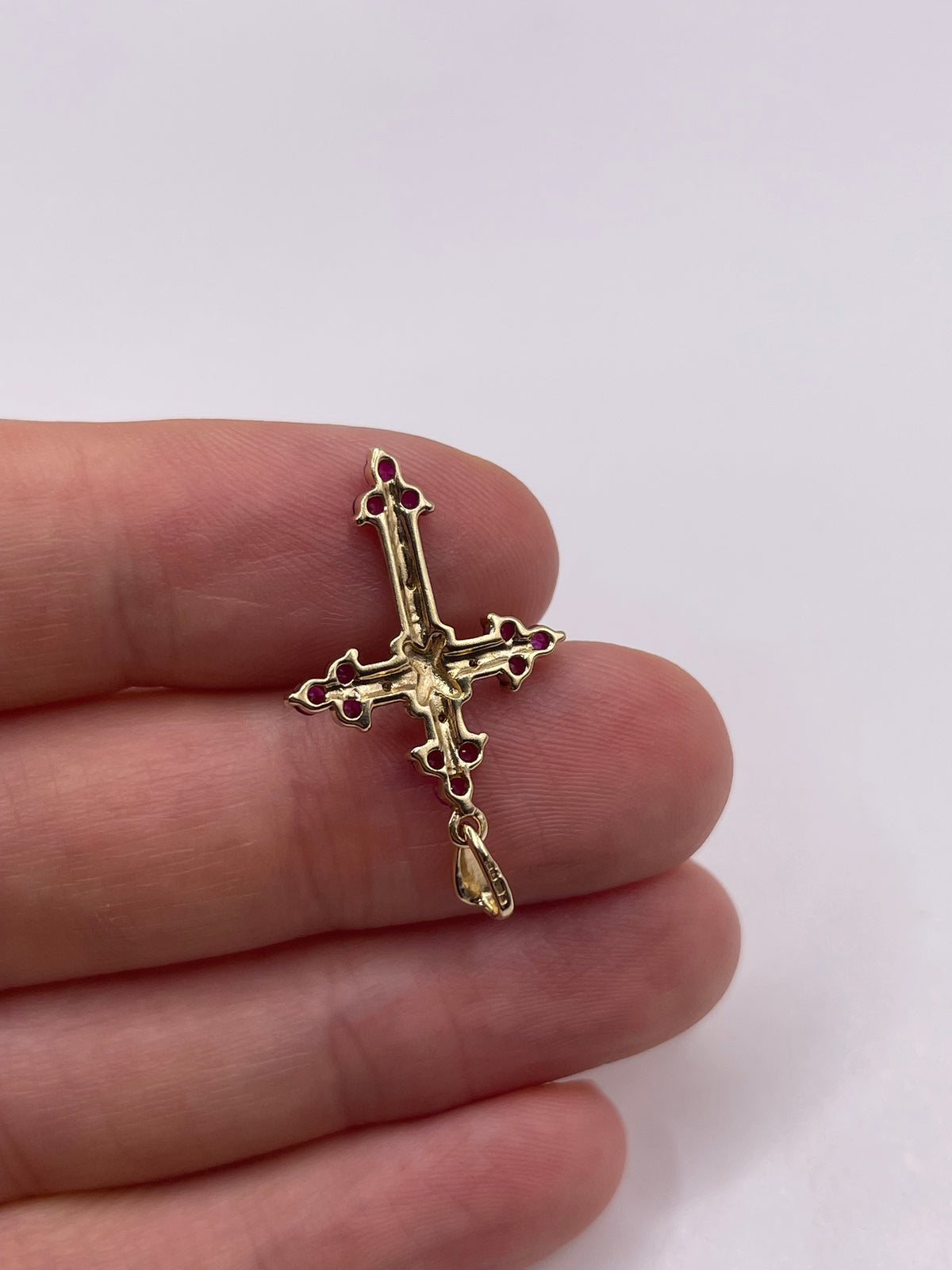9ct gold ruby and diamond cross pendant