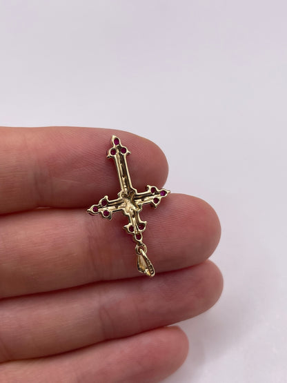 9ct gold ruby and diamond cross pendant