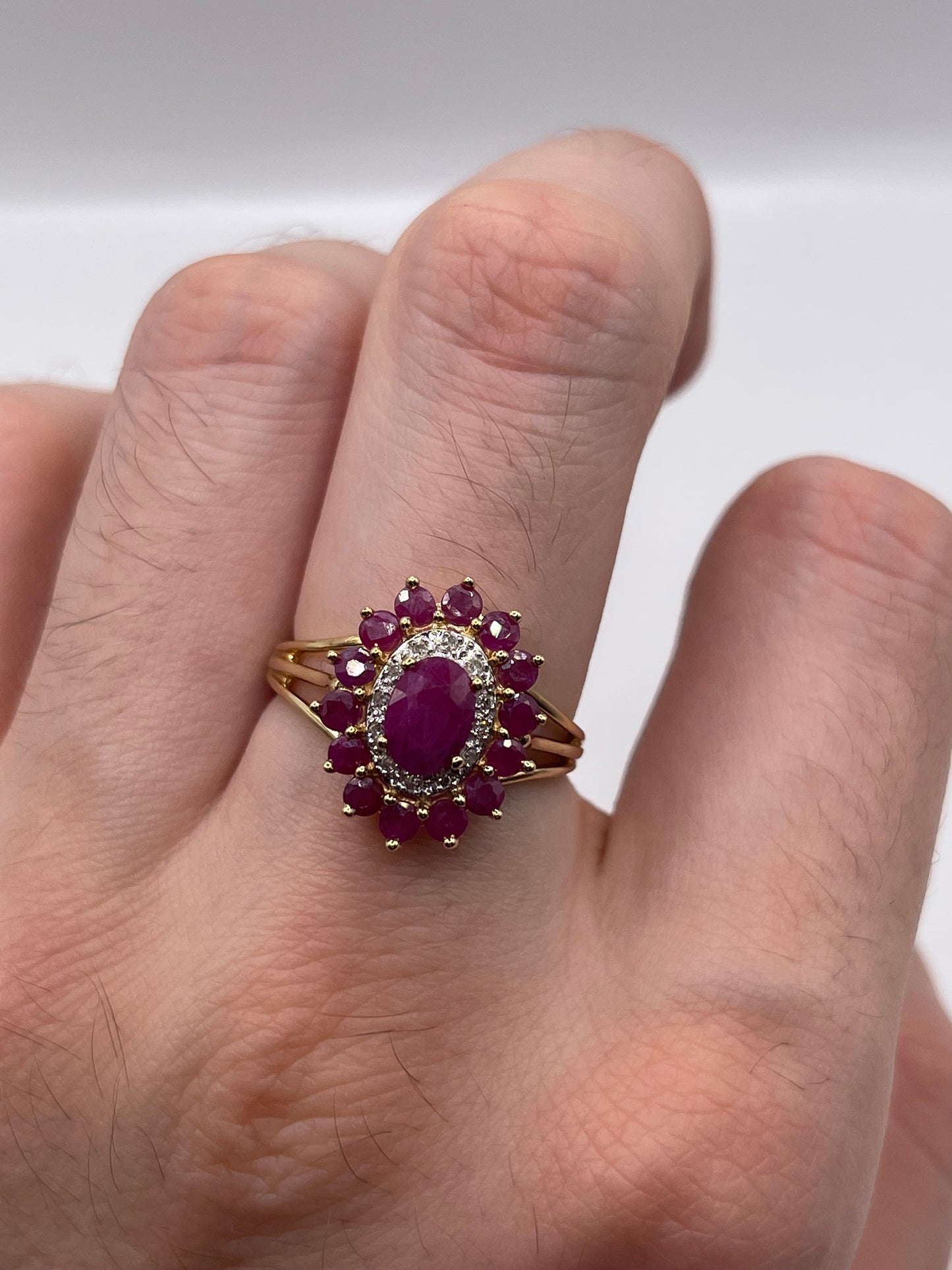 9ct gold ruby and diamond ring