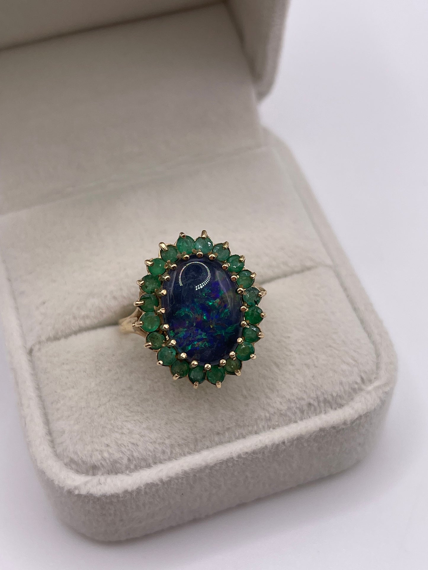 9ct gold black opal triplet and emerald ring