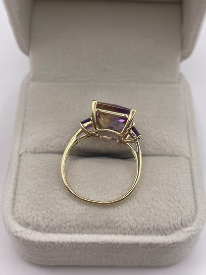 9ct gold ametrine, amethyst and diamond ring
