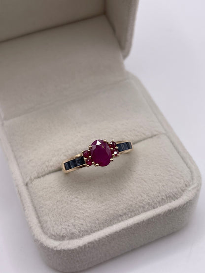 9ct gold ruby and sapphire ring