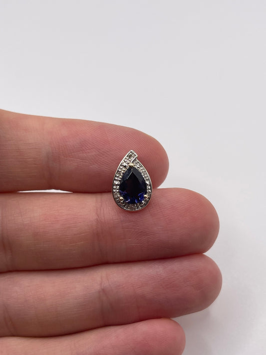 9ct gold iolite and diamond pendent