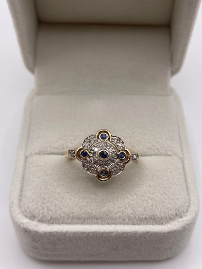 9ct gold sapphire and diamond ring