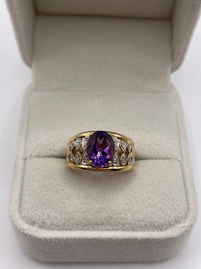 9ct gold amethyst and diamond ring