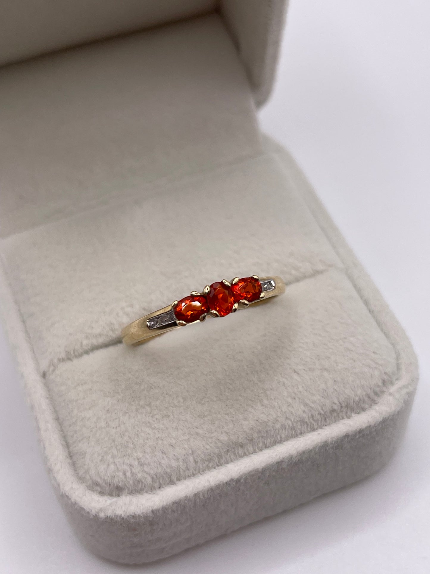 9ct gold fire opal and diamond ring