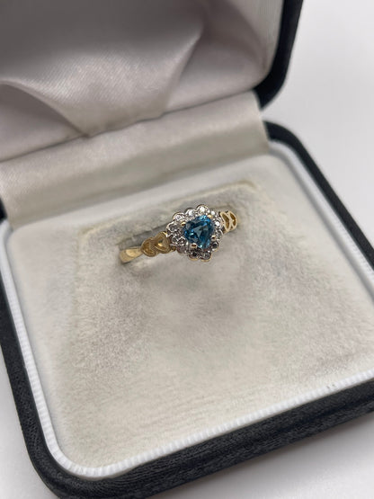 9ct gold blue topaz and diamond ring