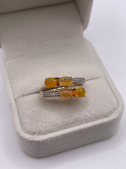 9ct gold opal and zircon ring