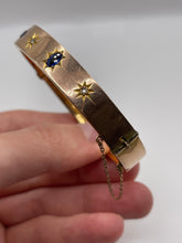Load image into Gallery viewer, Antique 9ct rose gold synthetic sapphire and diamond bangle
