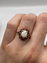 Load image into Gallery viewer, 9ct gold ruby and opal ring
