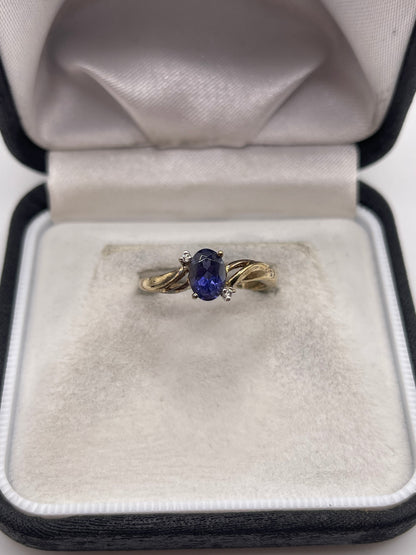 9ct gold iolite and diamond ring
