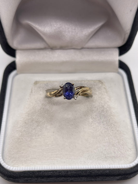 9ct gold iolite and diamond ring