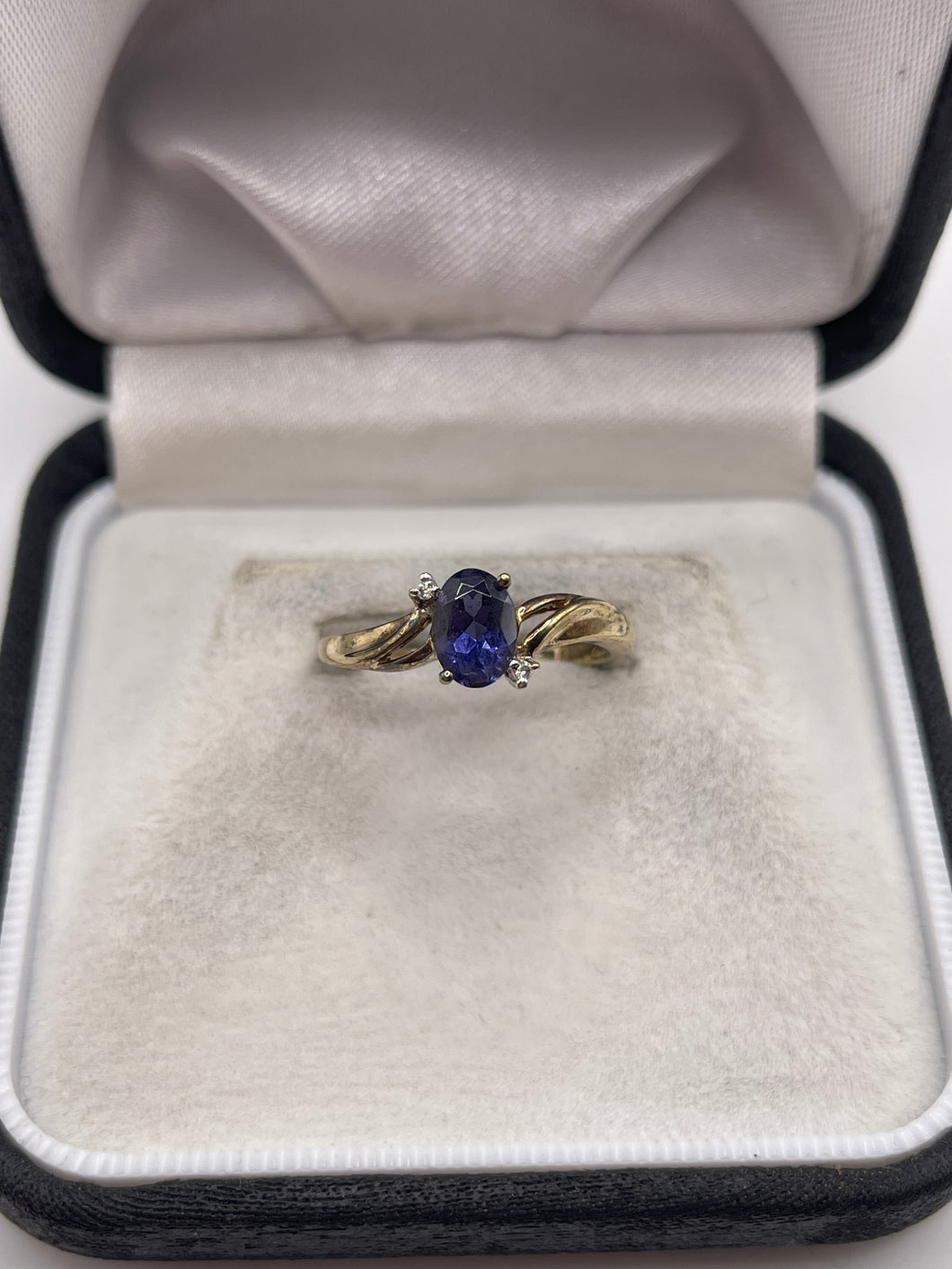 9ct gold iolite and diamond ring