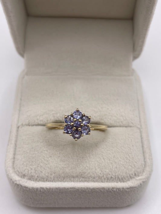 9ct gold tanzanite cluster ring