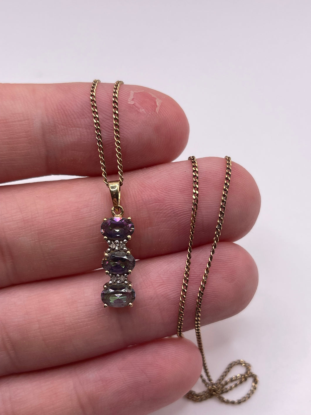 9ct gold mystic topaz and diamond necklace