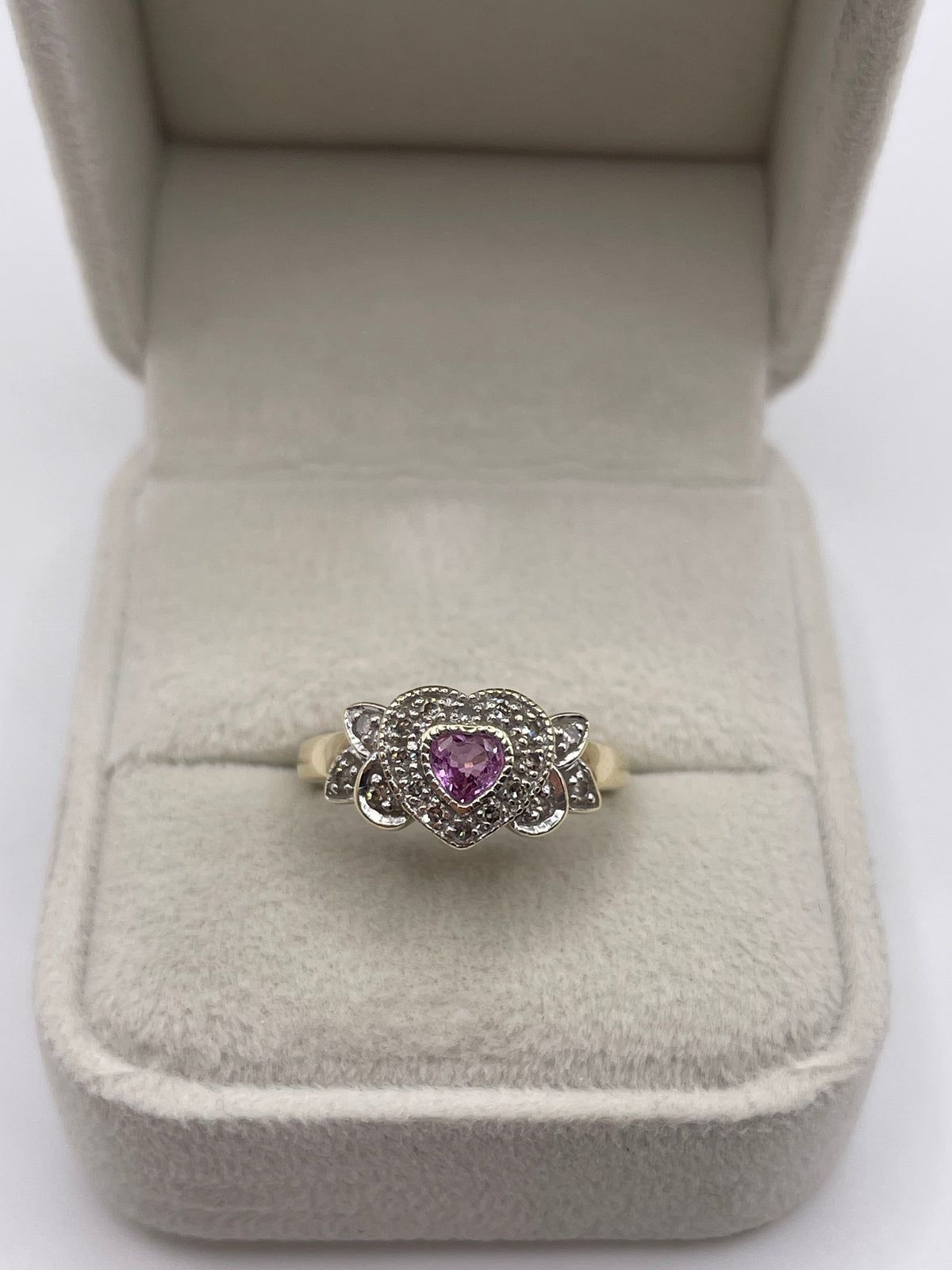 9ct gold pink sapphire and diamond ring