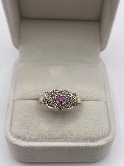 9ct gold pink sapphire and diamond ring