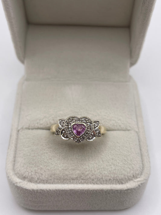 9ct gold pink sapphire and diamond ring