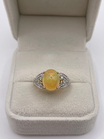 9ct gold opal, quartz and diamond ring