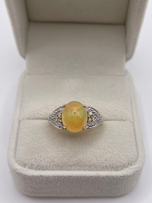 9ct gold opal, quartz and diamond ring