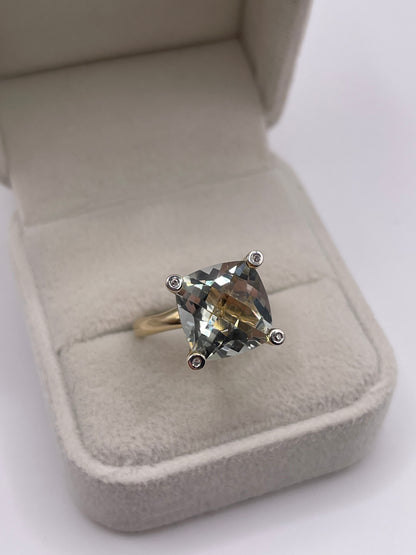 9ct gold green amethyst and diamond ring