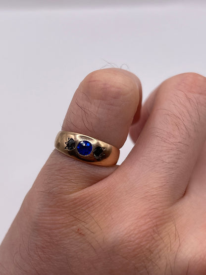 14ct rose gold synthetic sapphire and diamond gypsy ring