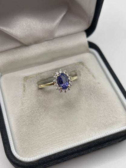 9ct gold tanzanite and zircon ring