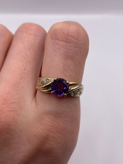 9ct gold amethyst and diamond ring