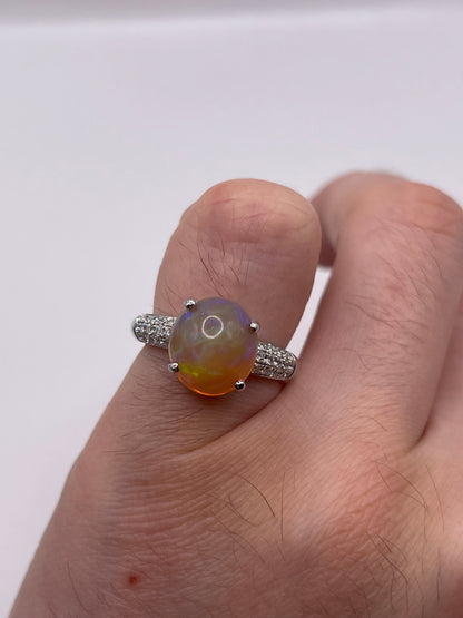 18ct white gold opal and diamond ring