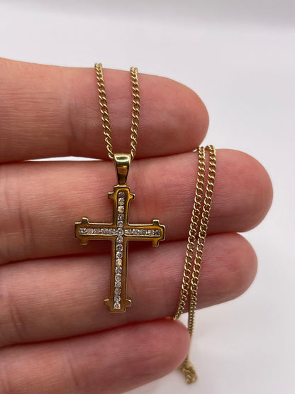 9ct gold diamond cross necklace