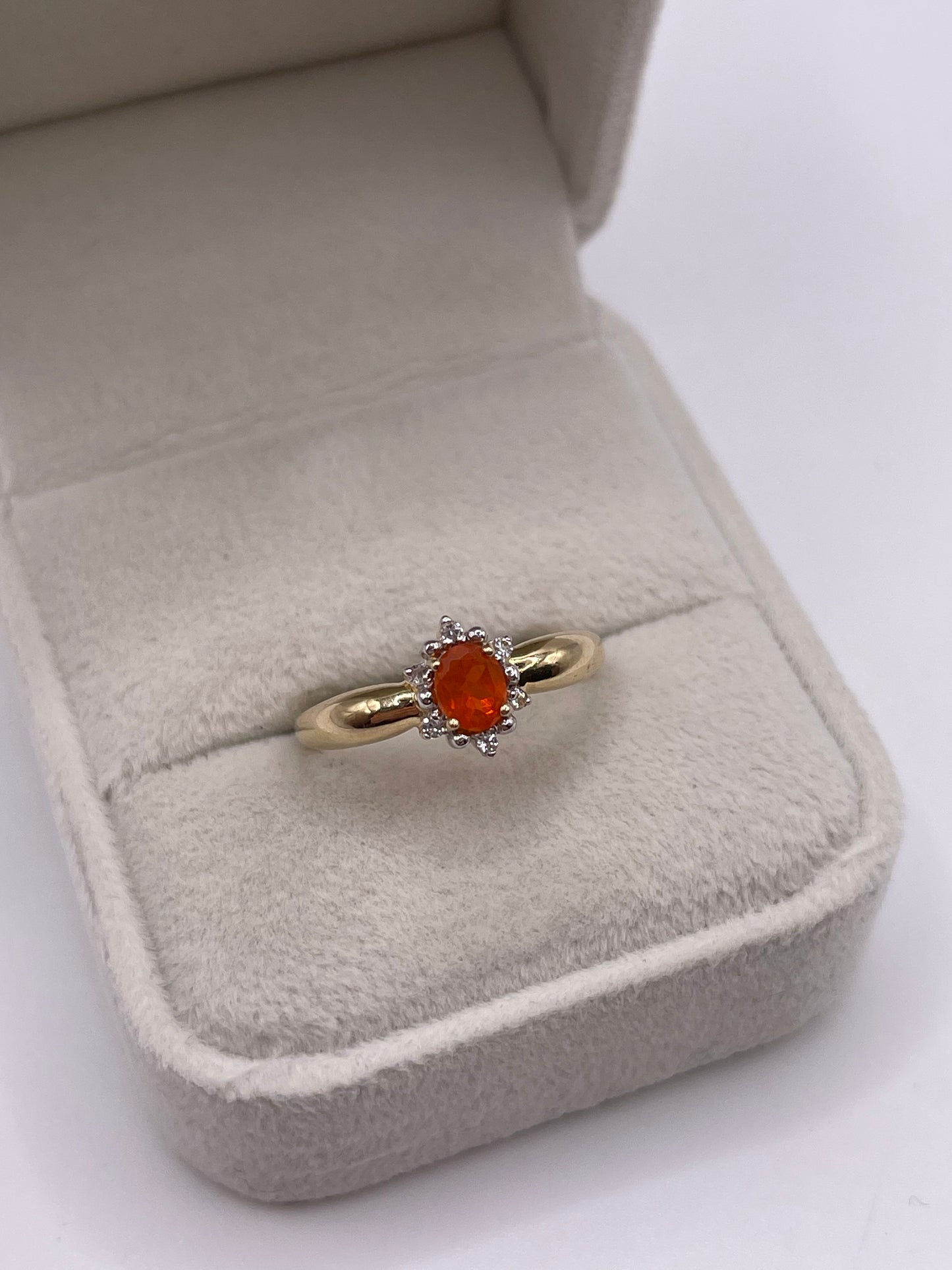 9ct gold fire opal and zircon ring
