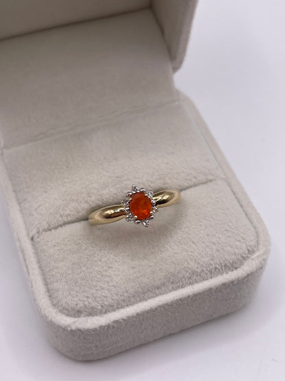 9ct gold fire opal and zircon ring