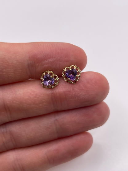 9ct gold amethyst heart earrings
