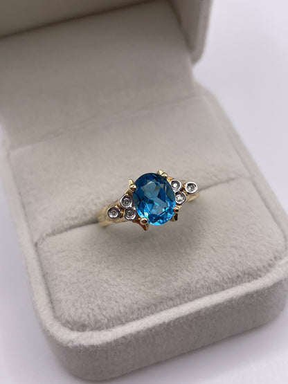 9ct gold blue topaz and diamond ring