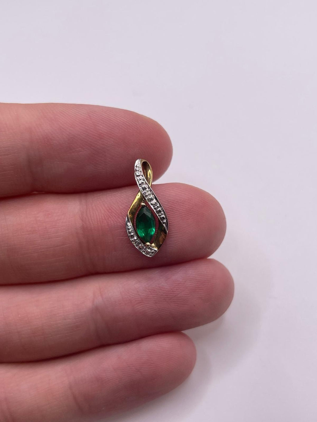 9ct gold synthetic emerald and diamond pendant