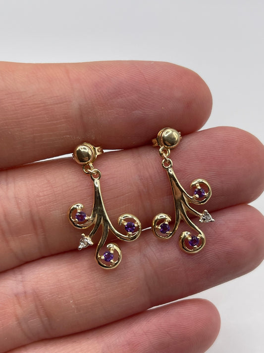9ct gold amethyst and diamond earrings