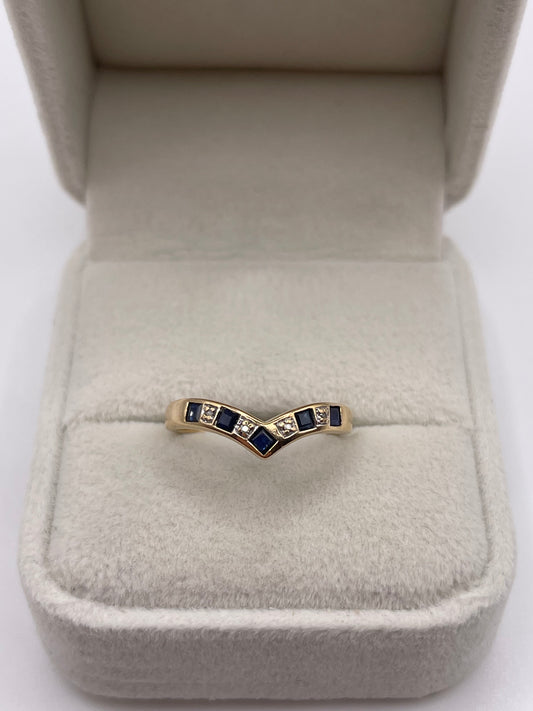 9ct gold sapphire and diamond wishbone ring