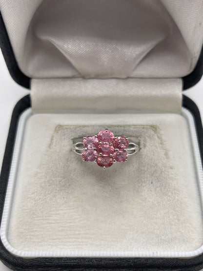 18ct white gold pink sapphire cluster ring